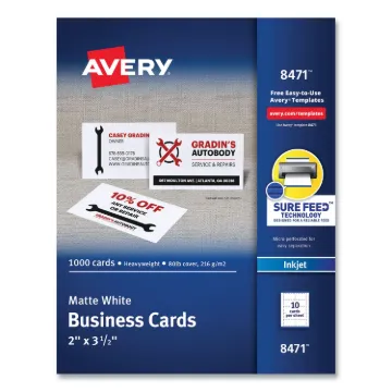 Printable Microperforated Business Cards with Sure Feed Technology, Inkjet, 2 x 3.5, White, Matte, 1
