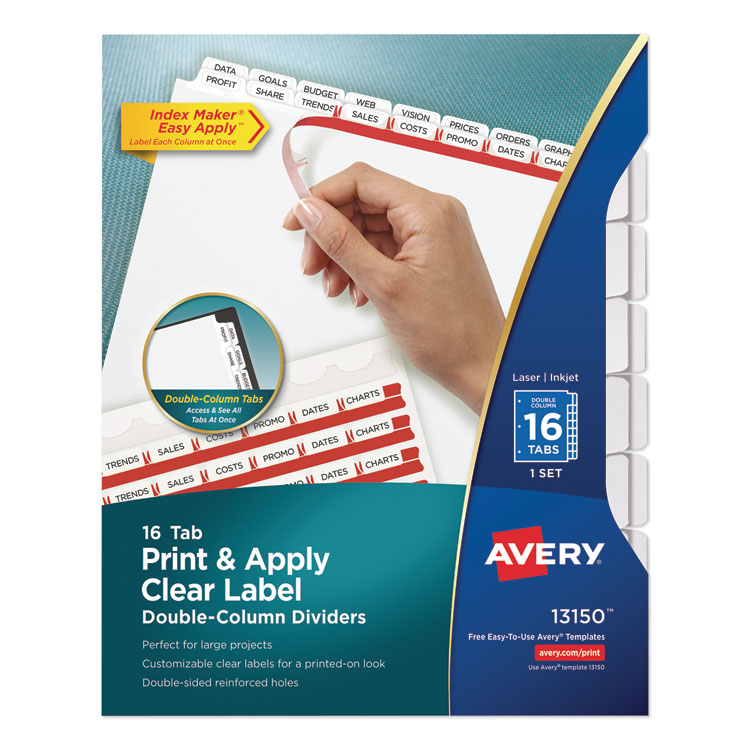 Index Maker Print and Apply Clear Label Double Column Dividers, 16Tab, Letter Plastic Express