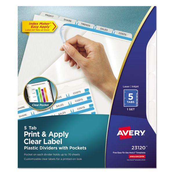 Print/Apply 1Pocket Index Maker Clear Label Plastic Dividers with