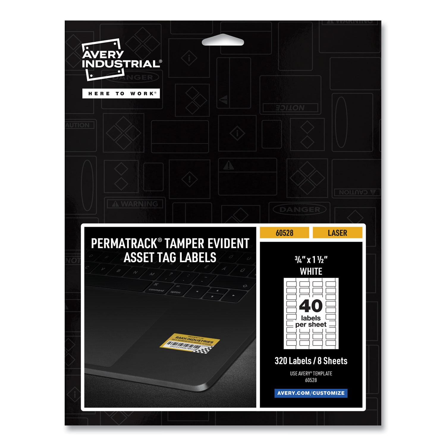 PermaTrack Tamper-Evident Asset Tag Labels, Laser Printers, 0.75 x 1.5 ...