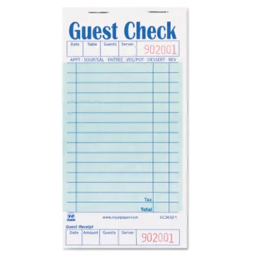 Guest Check Book, 3 1/2 x 6 7/10, 50/Book, 50 Books/Carton