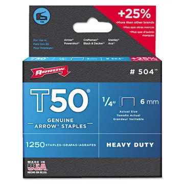 Arrow Fastener  T50  3/8 in. W x 1/4 in. L 18 Ga. Wide Crown  Heavy Duty Staples  1250 pk