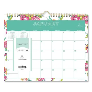 Day Designer Wirebound Wall Calendar, 11 x 8.75, White Floral, 2021