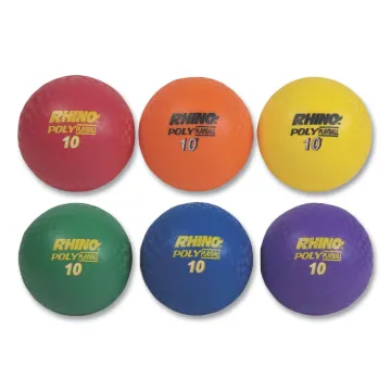 Rhino Playground Ball Set, 10" Diameter, Rubber, Assorted, 6 Balls/Set