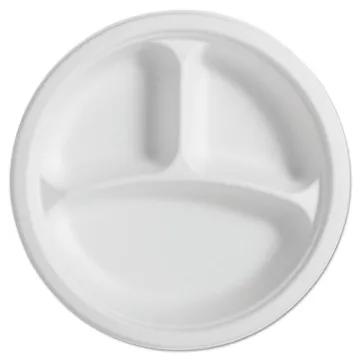 PaperPro Naturals Fiber Round Plates, 3-Comp, 10 1/4", Natural, 125/PK, 4 PK/CT