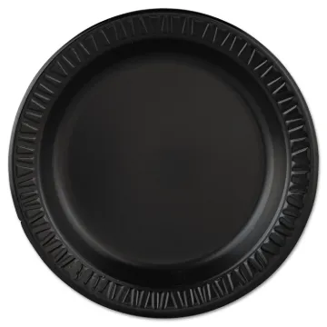 Quiet Classic Laminated Foam Dinnerware, Plate, 9" dia, Black, 125/Pk, 4 Pks/Ctn