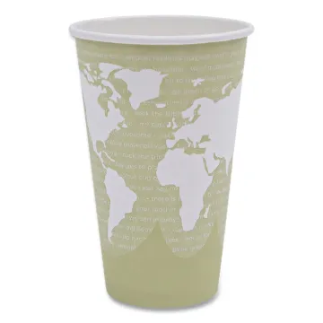 World Art Renewable/Compostable Hot Cups, 16 oz, Moss, 50/Pack, 10 Pack/Carton