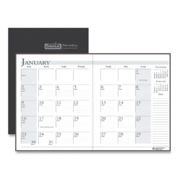 Recycled Ruled Planner with Stitched Leatherette Cover, 11 x 8.5, Black, 2020-2022