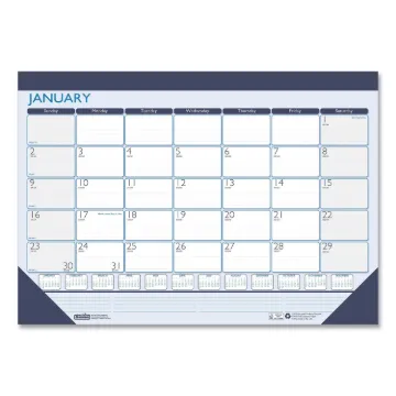 100% Recycled Contempo Desk Pad Calendar, 22 x 17, Blue, 2021