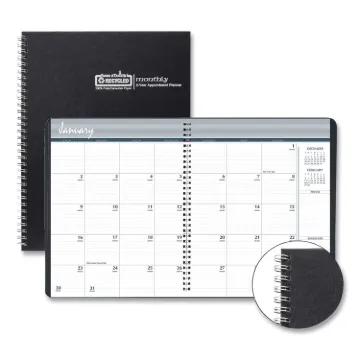 Two-Year Monthly Hard Cover Planner, 11 x 8.5, Black, 2021-2022