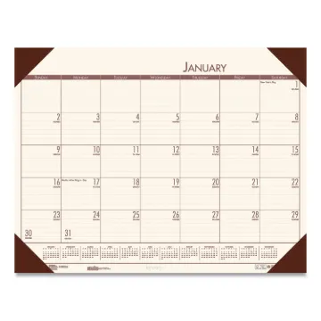 EcoTones Recycled Monthly Desk Pad Calendar, 22 x 17, Moonlight Cream Sheets, Brown Corners, 12-Mont