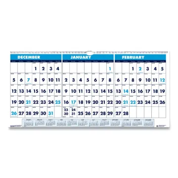 Recycled Three-Month Horizontal Wall Calendar, 23.5 x 12, 14-Month, 2020-2022