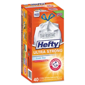 Ultra Strong Tall Kitchen and Trash Bags, 13 gal, 0.9 mil, 23.75" x 24.88", White, 40/Box