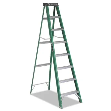 Fiberglass Step Ladder, 8 ft Working Height, 225 lbs Capacity, 7 Step, Green/Black