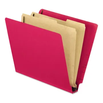 Colored Pressboard End Tab Classification Folders, 2 Dividers, Letter Size, Red, 10/Box