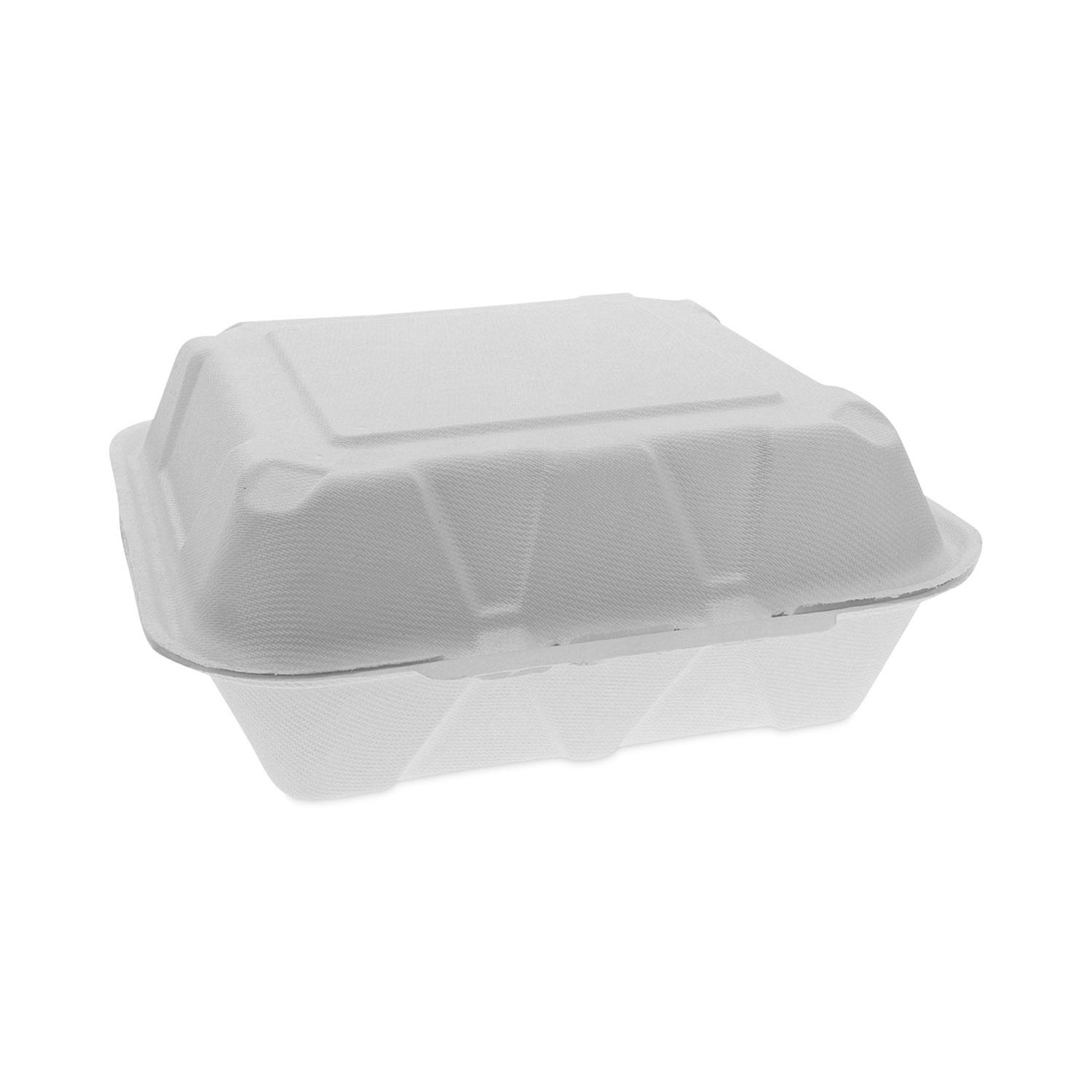 EarthChoice Bagasse Hinged Lid Container, Dual Tab Lock Large Container