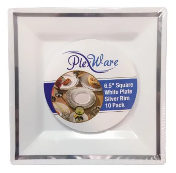 Silver Rim Square White Plate 10/Pack 12/Case