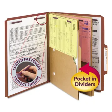 6-Section Pressboard Top Tab Pocket-Style Classification Folders with SafeSHIELD Fasteners, 2 Divide