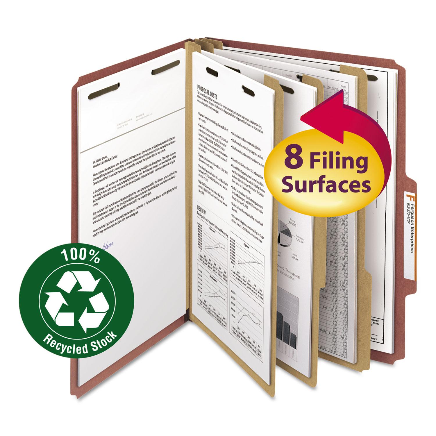 100 Recycled Pressboard Classification Folders, 3 Dividers, Letter