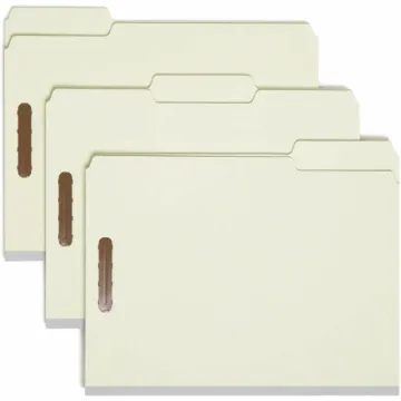 100% Recycled Pressboard Fastener Folders, Letter Size, Gray-Green, 25/Box