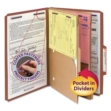 6-Section Pressboard Top Tab Pocket-Style Classification Folders with SafeSHIELD Fasteners, 2 Divide