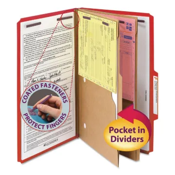 6-Section Pressboard Top Tab Pocket-Style Classification Folders with SafeSHIELD Fasteners, 2 Divide