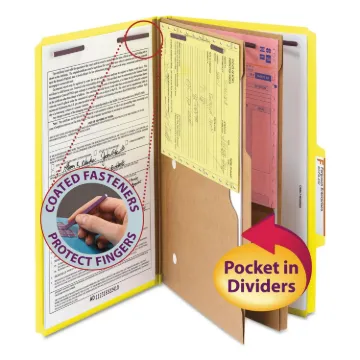 6-Section Pressboard Top Tab Pocket-Style Classification Folders with SafeSHIELD Fasteners, 2 Divide