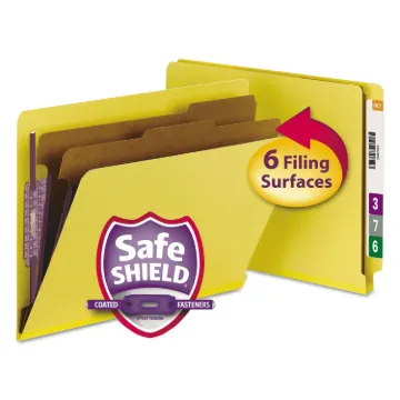 End Tab Colored Pressboard Classification Folders with SafeSHIELD Coated Fasteners, 2 Dividers, Lett