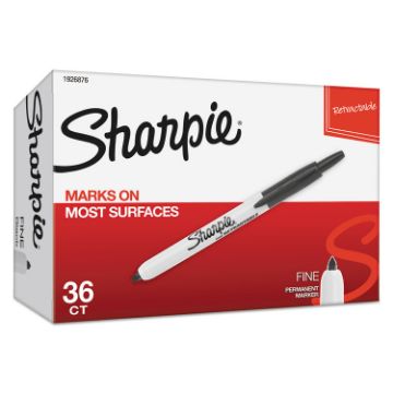 Retractable Permanent Marker, Fine Bullet Tip, Black, 36/Pack