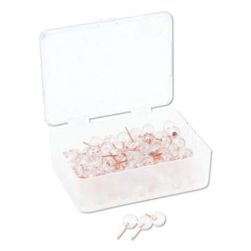 Fashion Sphere Push Pins, Plastic, Clear/Rose Gold, 7/16", 100/Pack
