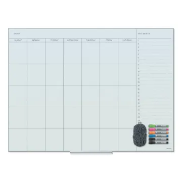 Floating Glass Dry Erase Undated One Month Calendar, 48 x 36, White