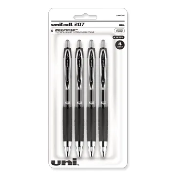 Signo 207 Gel Pen, Retractable, Medium 0.7 mm, Black Ink, Translucent Black Barrel, 4/Pack