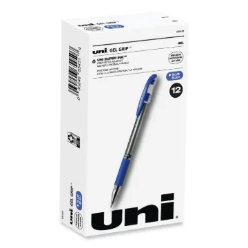 Signo GRIP Stick Gel Pen, Medium 0.7mm, Blue Ink, Silver/Blue Barrel, Dozen