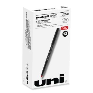 ONYX Stick Roller Ball Pen, Micro 0.5 mm, Red Ink, Black Matte Barrel, Dozen