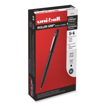 Grip Stick Roller Ball Pen, Micro 0.5 mm, Black Ink/Barrel, Dozen