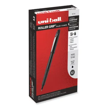 Grip Stick Roller Ball Pen, Micro 0.5 mm, Black Ink/Barrel, Dozen