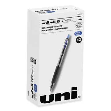 Signo 207 Needle Point Retractable Gel Pen, 0.7mm, Blue Ink, Black Barrel, Dozen