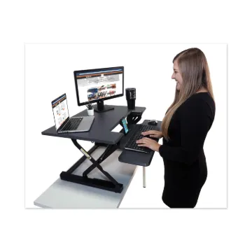 High Rise Height Adjustable Standing Desk with Keyboard Tray, 31" x 31.25" x 5.25" to 20", Gray/Blac