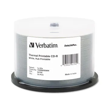 Printable CD-R Discs, 700MB/80min, 52x, Spindle, White, 50/Pack