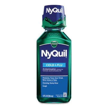 NyQuil Cold and Flu Nighttime Liquid, 12 oz Bottle, 12/Carton