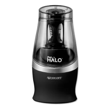 Halo Colored Pencil Non-Stick Electric Sharpener, AC-Powered, 3.5" dia. x 6.75", Black/Silver