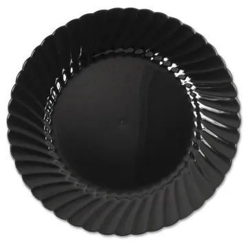 Classicware Plastic Plates, 6" Dia., Black, Round, 10 Plates/Pack