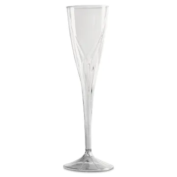 Classicware One-Piece Champagne Flutes, 5 oz., Clear, Plastic, 10/Pack