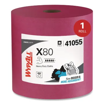 X80 Cloths, HYDROKNIT, Jumbo Roll, 12 1/2 x 13 2/5, Red, 475 Wipers/Roll