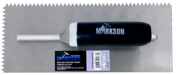 Soft Grip Handle High Carbon Steel Finishing Trowel, V-Notch 3/16" x 1/4"