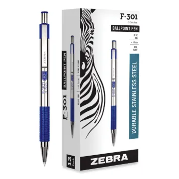 Zebra Pen F-301 Stainless Steel Ballpoint Pens - Fine Pen Point - 0.7 mm Pen Point Size - Refilla...