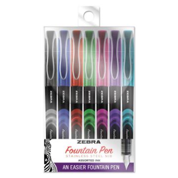 Fountain Pen, Fine 0.6mm, Assorted Ink/Barrel, 7/Set