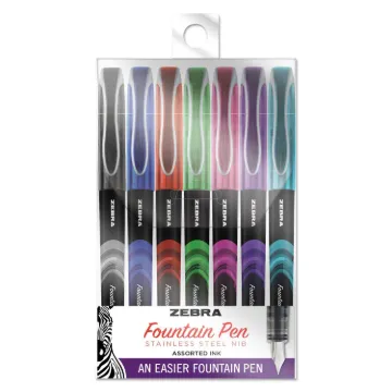 Fountain Pen, Fine 0.6mm, Assorted Ink/Barrel, 7/Set