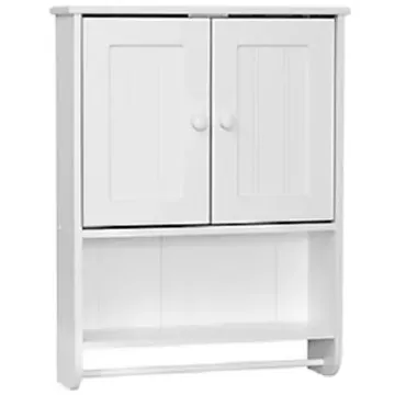 Zenna Home Cottage 9114W Wall Cabinet, 2-Door, 1-Shelf, Wood, White