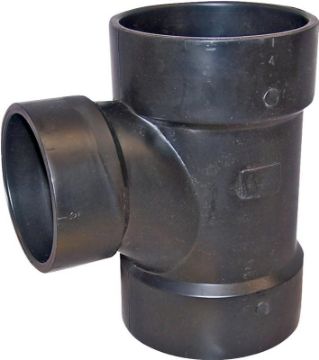 CANPLAS 102126LBC Reducing Sanitary Tee, 2 x 1-1/2 in, Hub, ABS, Black